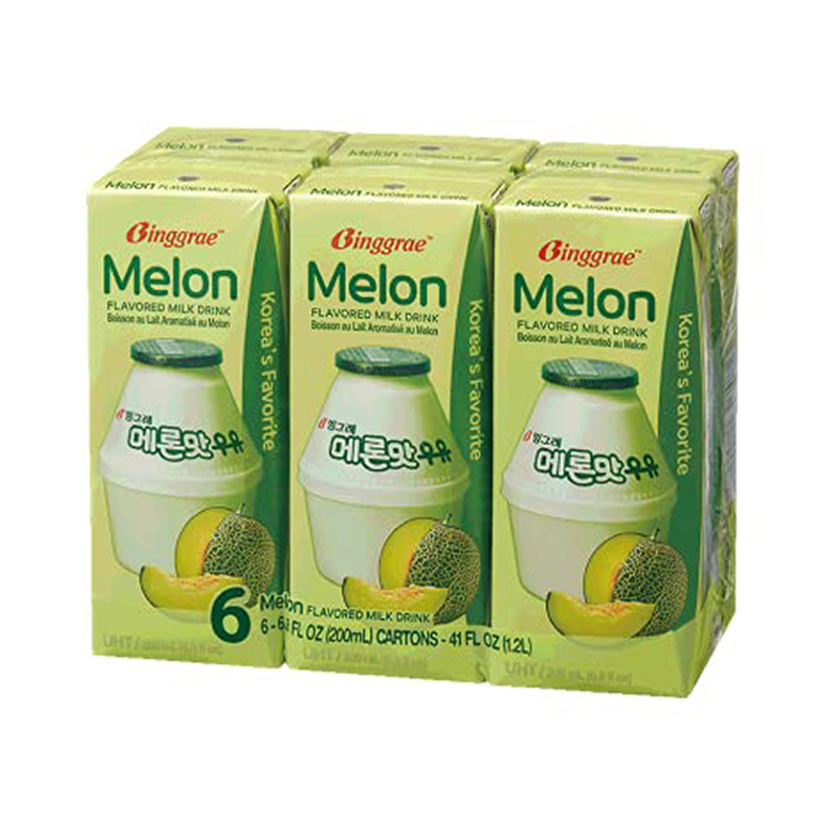 Binggrae Melon Flavored Milk Drink 6pk 200ml Arcaera