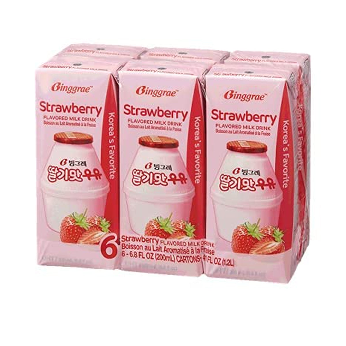binggrae strawberry flavored milk drink - 6pk 200ml