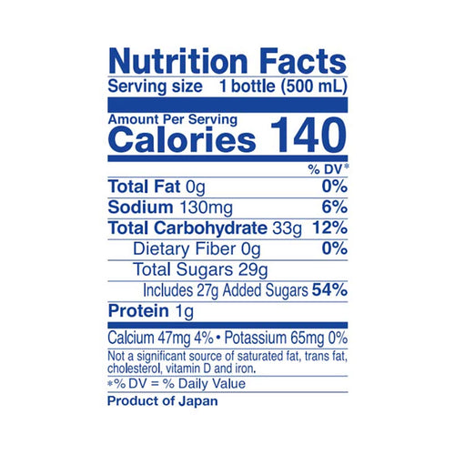 calpico original non-carbonated soft drink - 500ml nutrition label