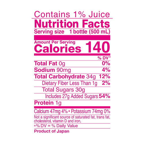 calpico white peach non-carbonated soft drink - 500ml nutrition label