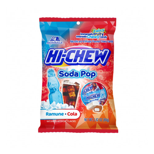 morinaga hi-chew chewy juicy candy soda pop ramune cola flavor - 80g