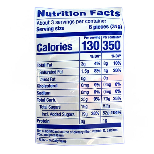 morinaga hi-chew fantasy mix - 85g nutrition label
