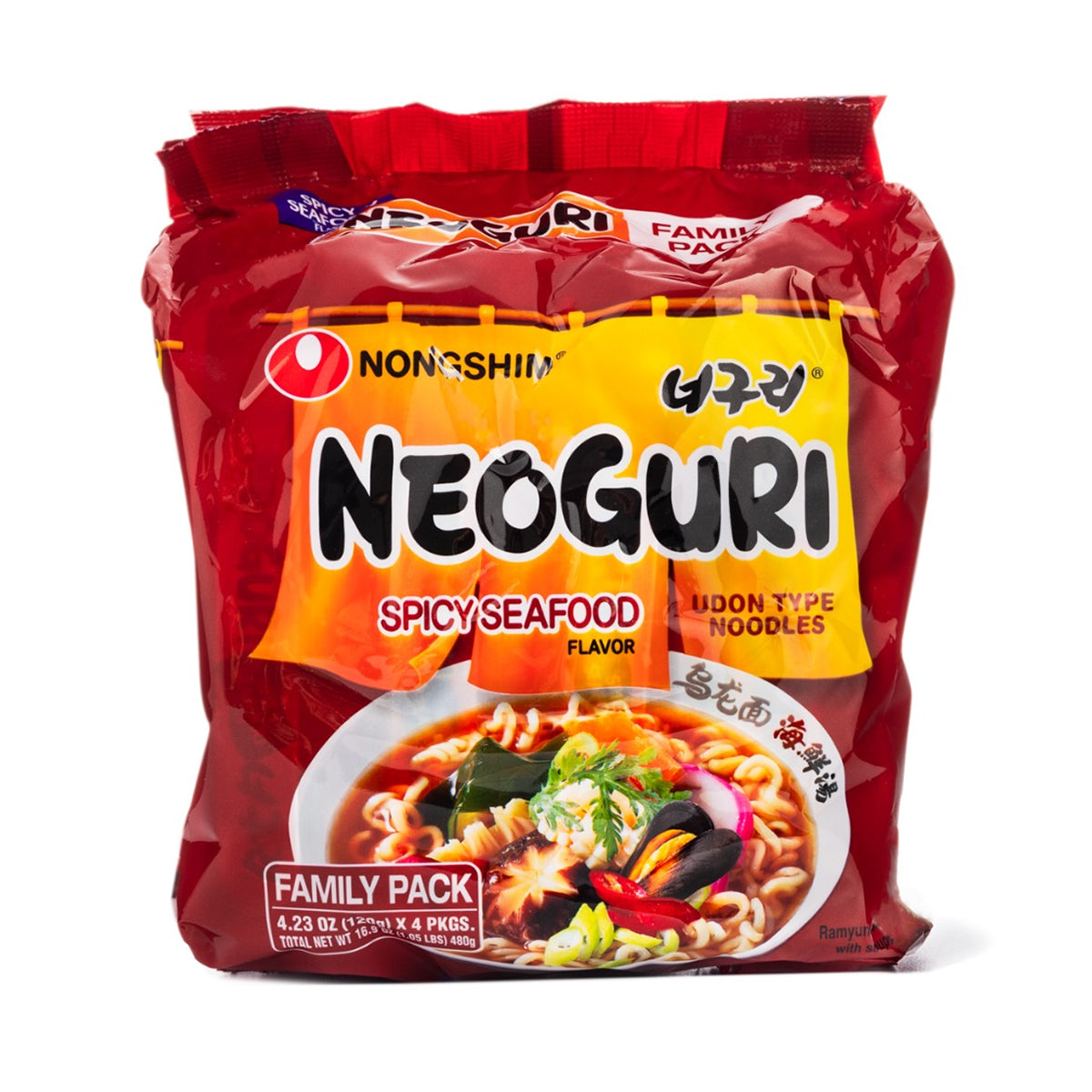 nongshim neoguri instant spicy seafood udon noodles 4.23oz - 4pk