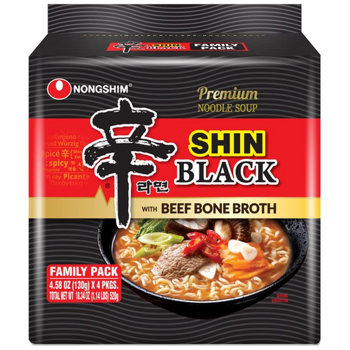 nongshim shin black ramyun premium noodle soup 4.58oz - 4pk